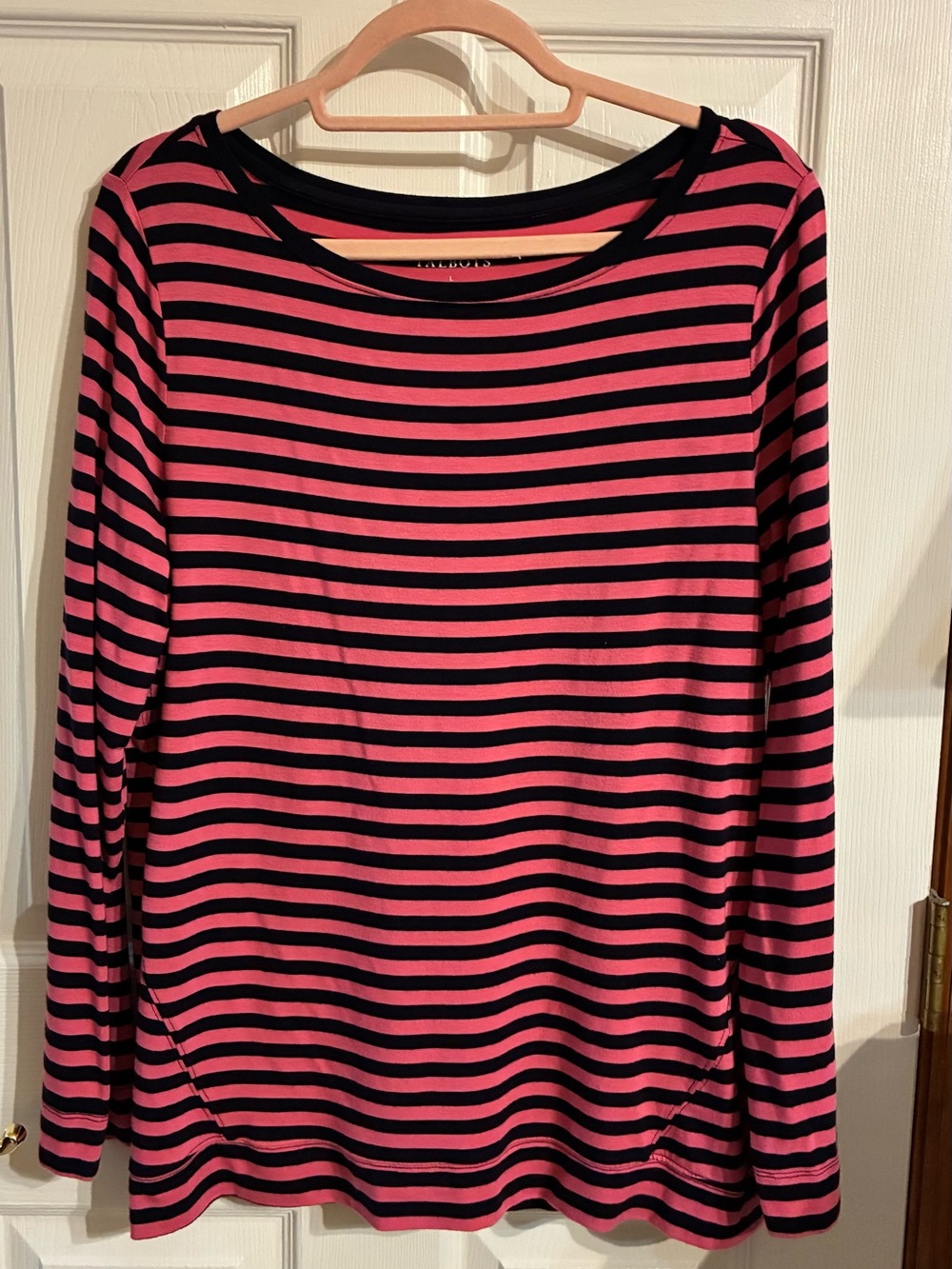 Talbots Hot Pink and Navy Striped Long-Sleeve Tunic Top